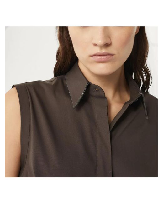 Brunello Cucinelli Brown Seidenhemd Mit Monili-Borte