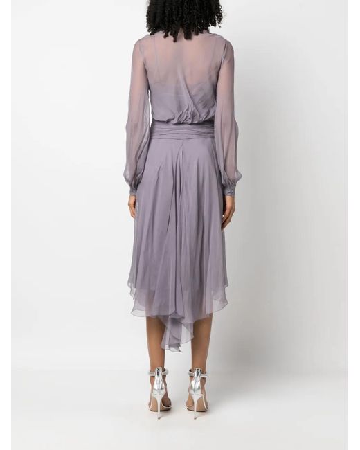Alberta Ferretti Purple Asymmetric Midi Wrap Dress