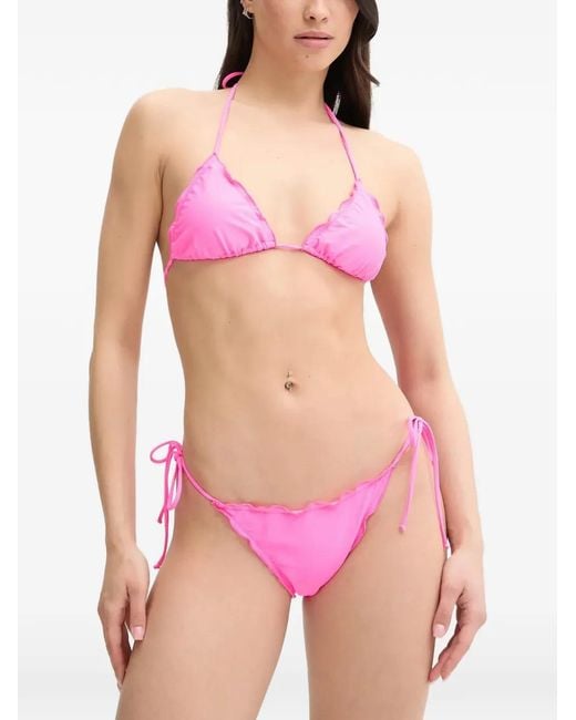 Mc2 Saint Barth Pink Miami Ruffled Side-Tie Bikini Bottoms