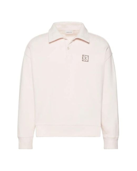 Calvin Klein White Logo-Patch Polo-Collar Sweater for men