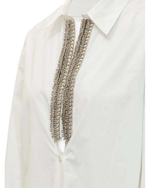 Pinko White Capirai Crystal-Embellished Poplin Shirt