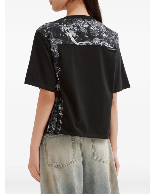 Musium Div. Black Graphic-Print Pleated T-Shirt