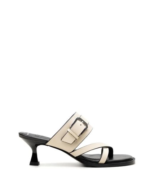 Free People White Buckle-Detail Leather Sandals