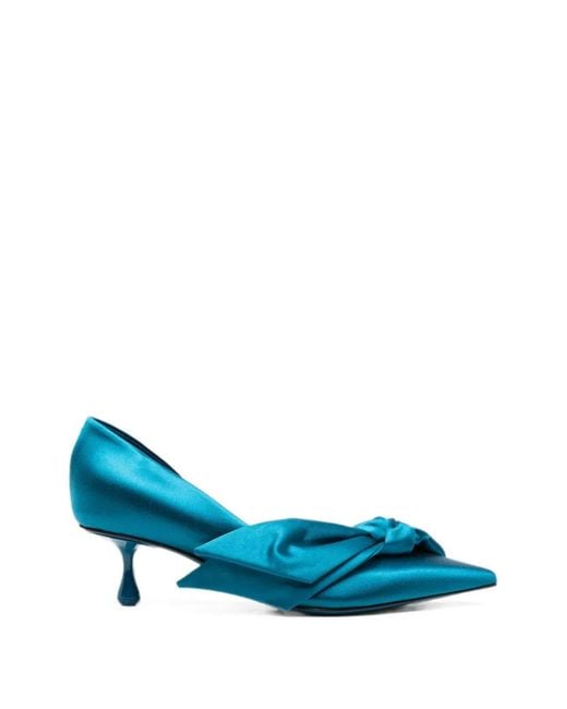 Jimmy Choo Blue Bow-Detail Pointed-Toe Pumps