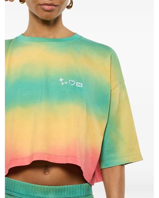 Laneus Green T-Shirt Crop À Imprimé Tie Dye