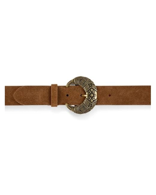 Ba&sh Brown Engraved-Buckle Suede Belt