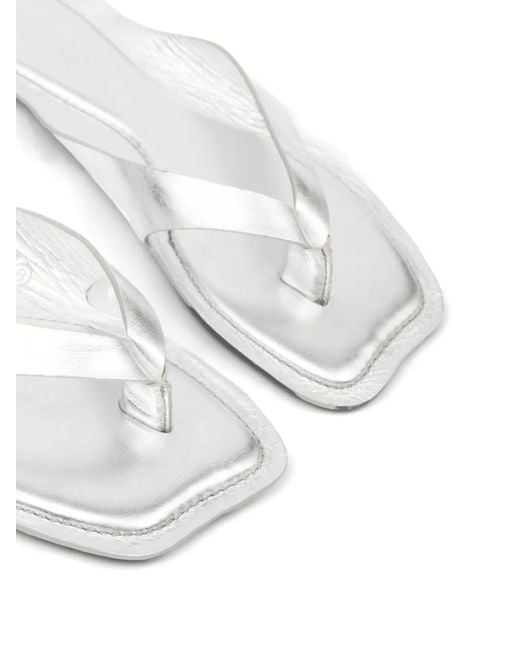 MM6 by Maison Margiela White Laminated Leather Flat Sandals