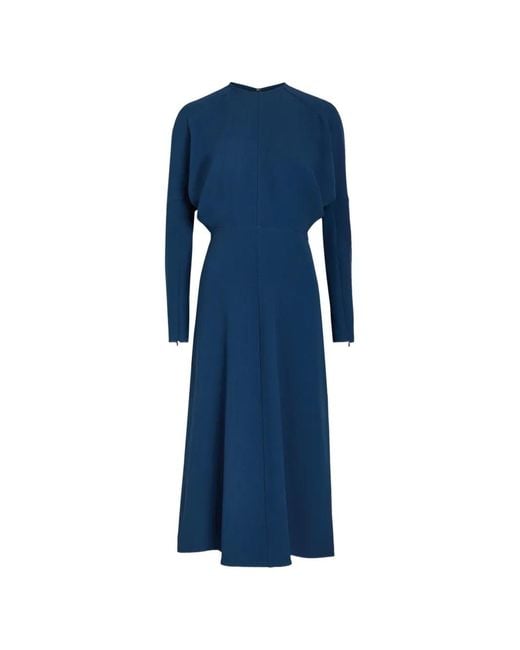 Victoria Beckham Blue Batwing-Sleeve Flared Midi Dress
