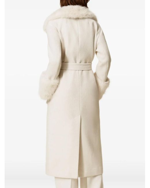 Twinset White Faux-Fur-Trimmed Belted Coat