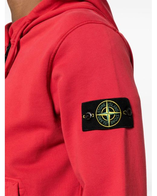 Stone Island Red Compass Cotton Zip-up Hoodie for men