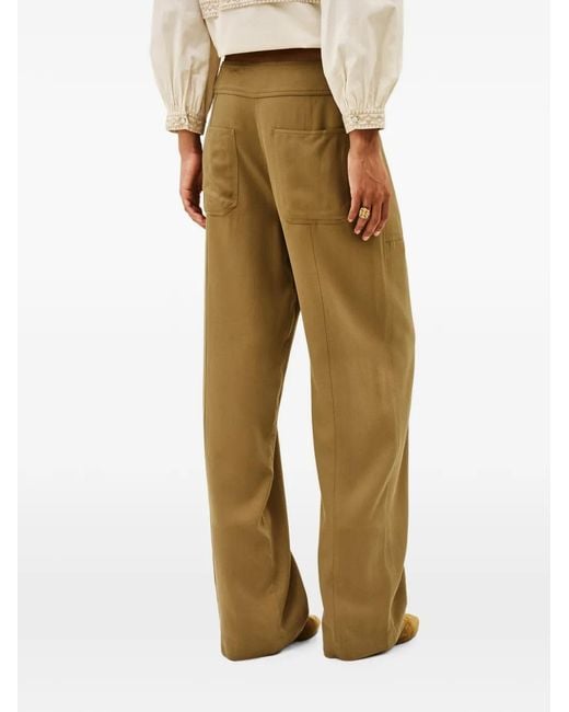 Ba&sh Green Pavana Drawstring-Waistband Eyelet-Detail Trousers