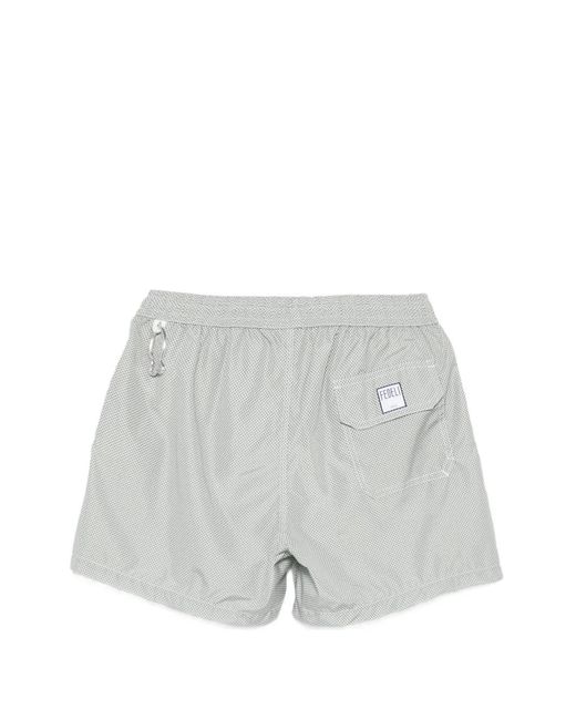 Fedeli White Madeira Drawstring Patterned Swim Shorts for men