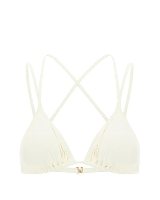MAISON ANANA White Crossover-Strap Ruched Bikini Top