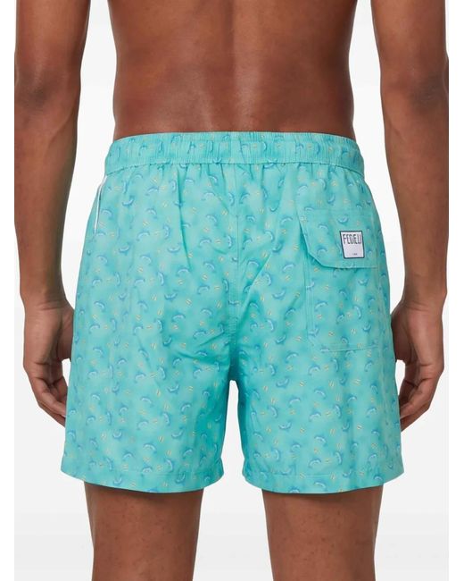 Fedeli Blue Short De Bain À Imprimé Dauphin for men