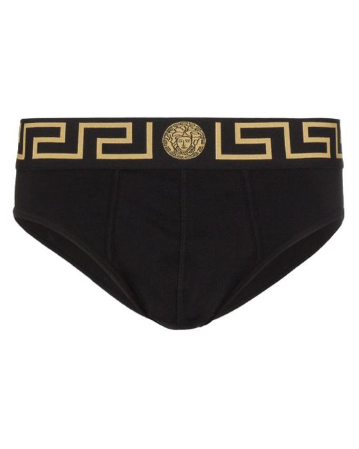 Versace Katoen Greca Border Briefs in het Zwart voor heren - Lyst