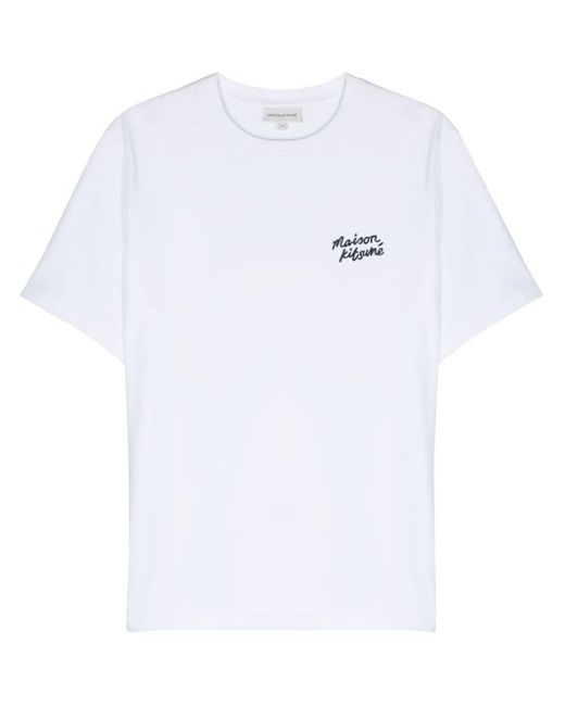 Maison Kitsuné White Logo-embroidered Cotton T-shirt for men