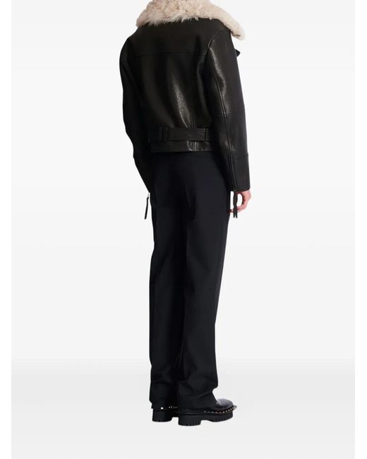 Balmain Black Shearling-Collar Leather Jacket for men