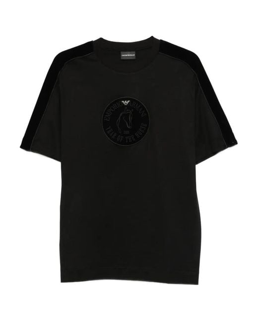 Emporio Armani Black Velvet-Panel T-Shirt for men