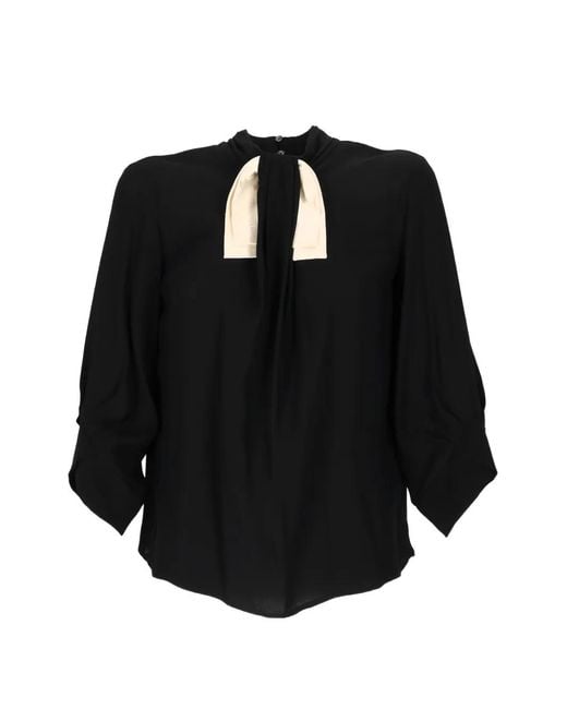 Elisabetta Franchi Black Bow-Detail Three-Quarter-Sleeve Blouse