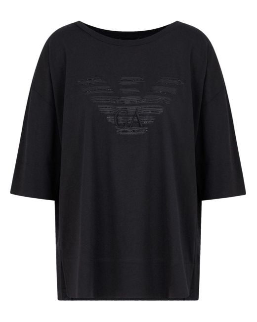 Emporio Armani Black T-Shirt mit Strass-Logo