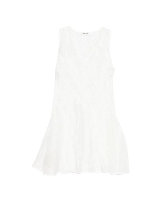 Sandro White Mini Trimmed Linen Dress