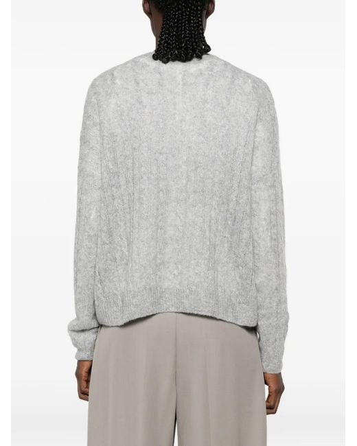 Lisa Yang Gray Cable-Knit Crew-Neck Sweater