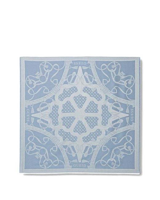 Guess Blue Dita Fringed-Hem Patterned Scarf