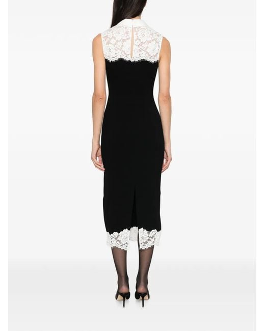 Self-Portrait Black Lace-Trimmed Bow-Detail Midi Dress
