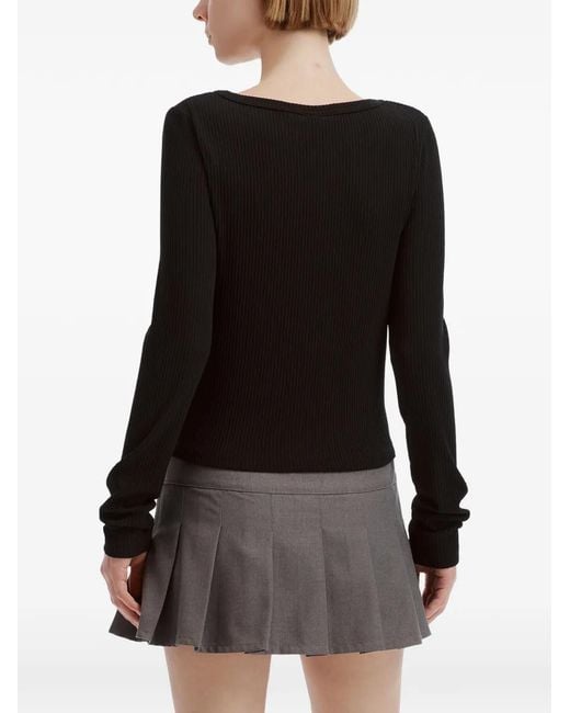 Chocoolate Black Ribbed-Knit Long-Sleeve Top
