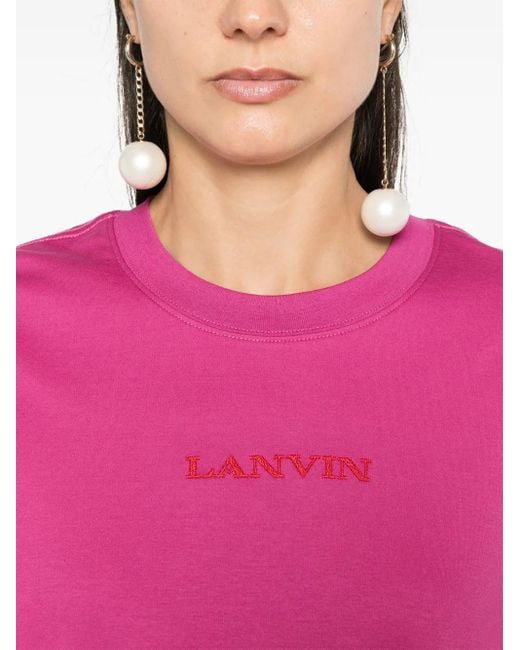 Lanvin Pink Recycled Cotton Embroidered Turtleneck Tee