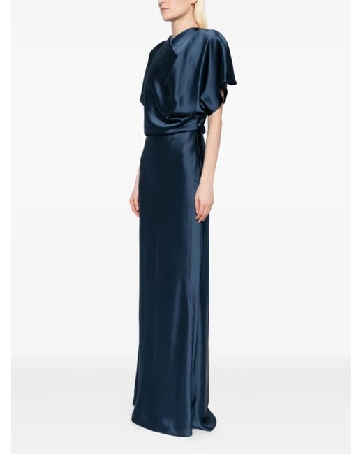 Amsale Blue Satin Draped Gown