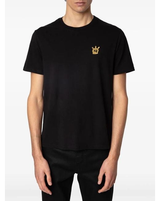 Zadig & Voltaire Black Logo-Embroidered Organic Cotton T-Shirt for men