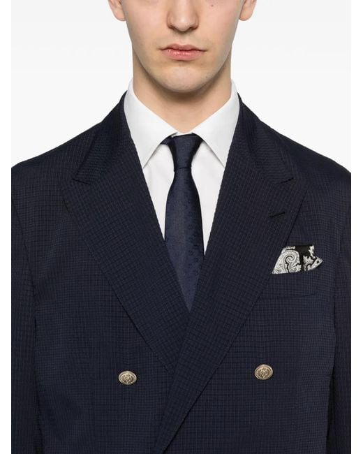 Eleventy Blue Double-Breasted Check Jacket for men