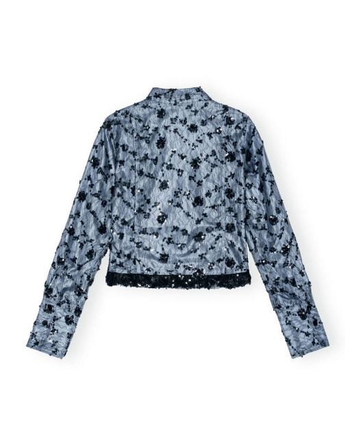 Ganni Blue Cropped-Sweatshirt mit Pailletten