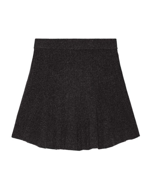 Ganni Black Ribbed Flared Mini Skirt
