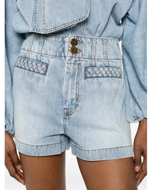 Zimmermann Blue Indra Braided-Trim Shorts