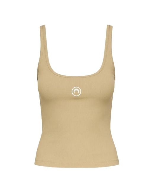 MARINE SERRE Natural Logo Ribbed Tank Top