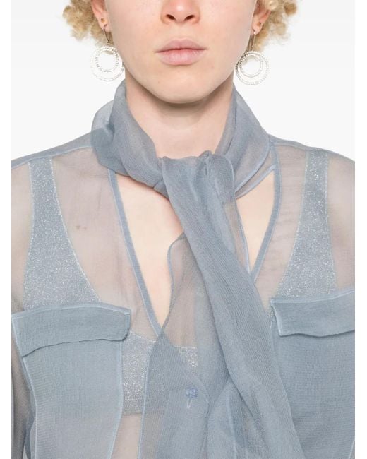 Giorgio Armani Blue Scarf-Detail Organza Shirt