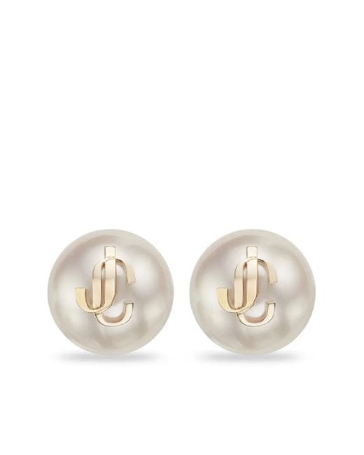 Jimmy Choo White Finish Metal Jc Pearl Stud Earrings Accessories