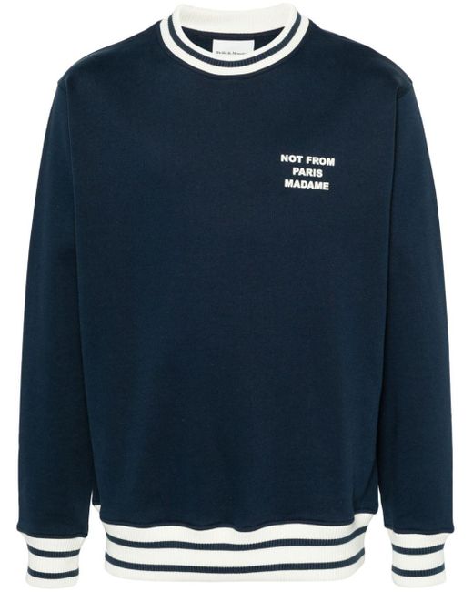 Drole de Monsieur Blue Slogan-print Cotton Sweatshirt for men