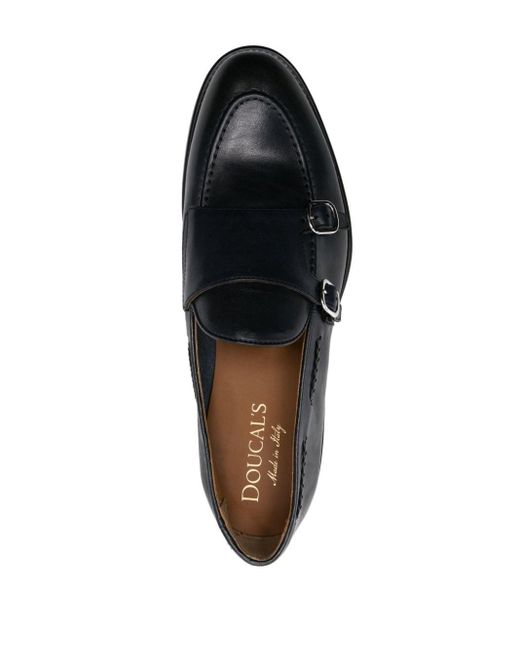 Doucal's Black Double-buckle Leather Monk Shoes for men