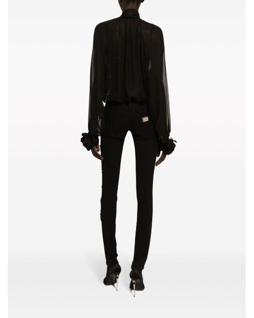 Dolce & Gabbana Black Bluse mit blumigen Applikationen