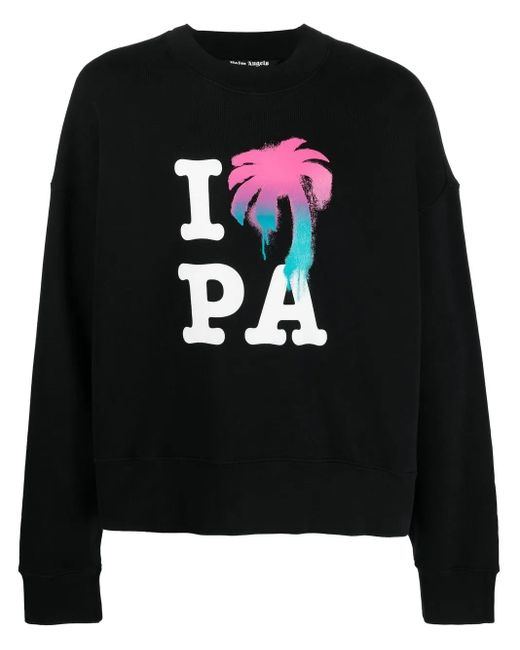 Palm Angels Black I Love Pa Crew Sweatshirt for men