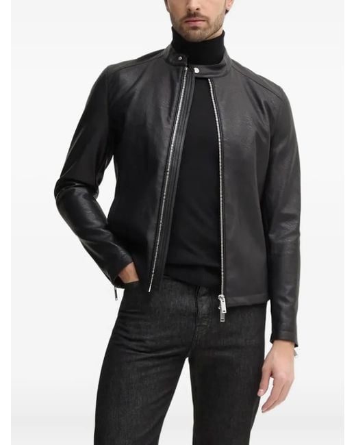 Sisley Black Zip-Fastening Buttoned-Collar Jacket for men