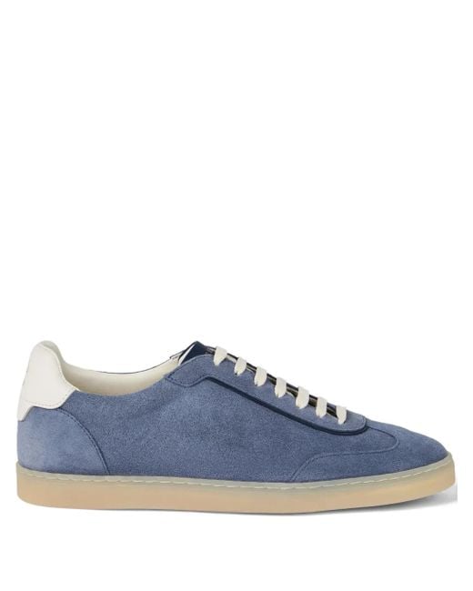 Brunello Cucinelli Blue Suede Low-Top Sneakers for men
