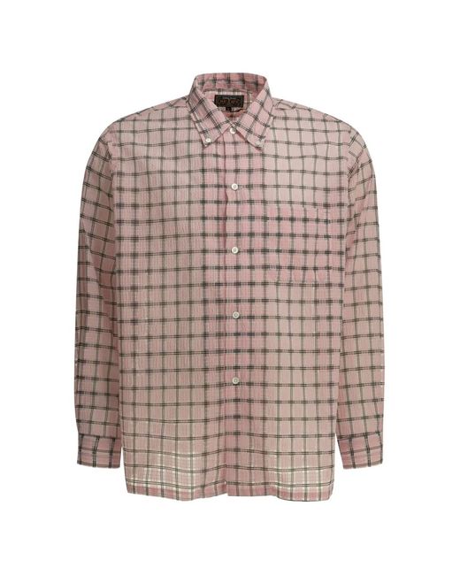 Beams Plus Pink Check-Pattern Shirt for men