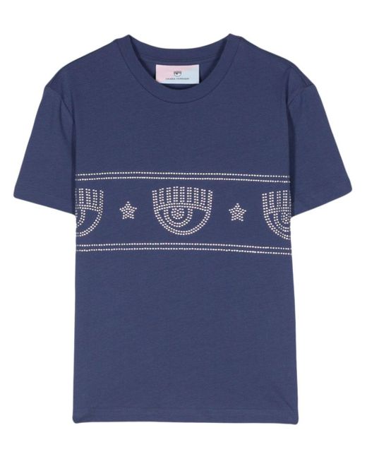T-shirt en coton à détail de clou Logomania Chiara Ferragni en coloris Blue