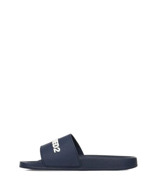 DSquared² Blue Claquettes À Logo Embossé for men