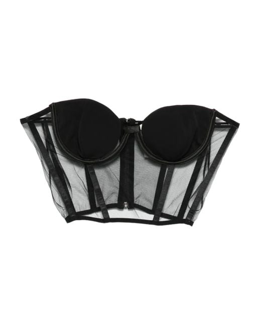 Nensi Dojaka Black Mesh-Panel Corset Top