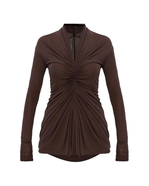 Rick Owens Brown Draped V-Neck Top